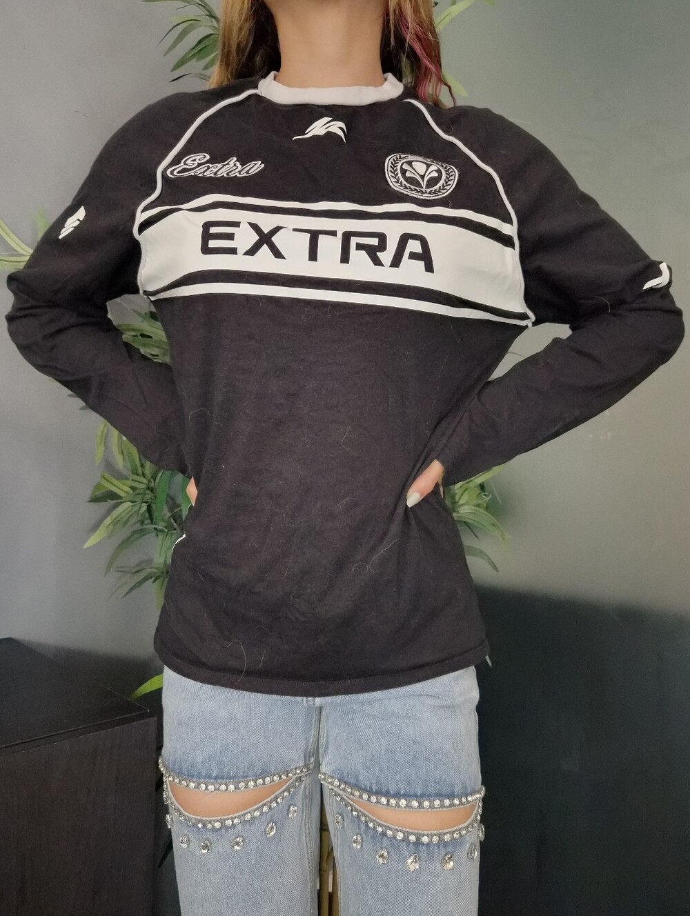 ☆5/$15☆H&M Divided EXTRA Racing Long Sleeve Shirt | Black & White | XS